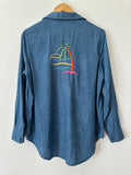 ROLLAS - CHAMBRAY DENIM SHIRT WITH EMBOIDERY - BLUE-Shirts-UPTOWN VINTAGE-UPTOWN LOCAL