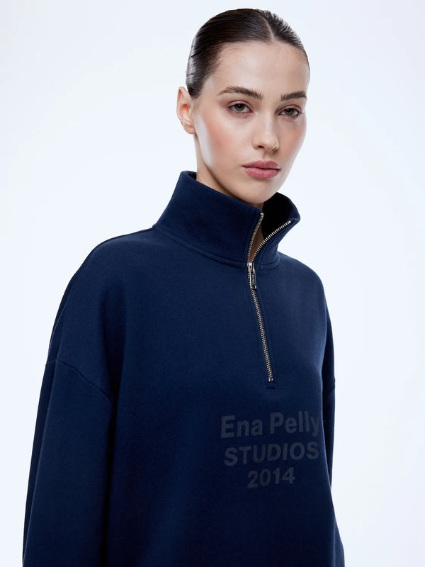 ENA PELLY - Kenzie 1/4 Zip Jumper - Navy-Jumpers-ENA PELLY-6-UPTOWN LOCAL