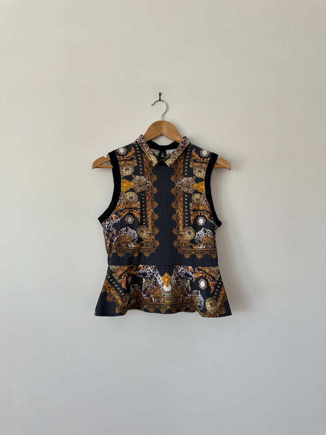 MAURIE & EVE - TIGER PINT PEPLUM TOP - BLACK / GOLD - 10-Shirts-UPTOWN VINTAGE-UPTOWN LOCAL