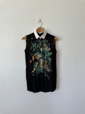 SANDRO - SILK PRINT W-LACE DETAIL S/L SHIRT - BLACK / MULTI - 2 / M-Shirts-UPTOWN VINTAGE-UPTOWN LOCAL