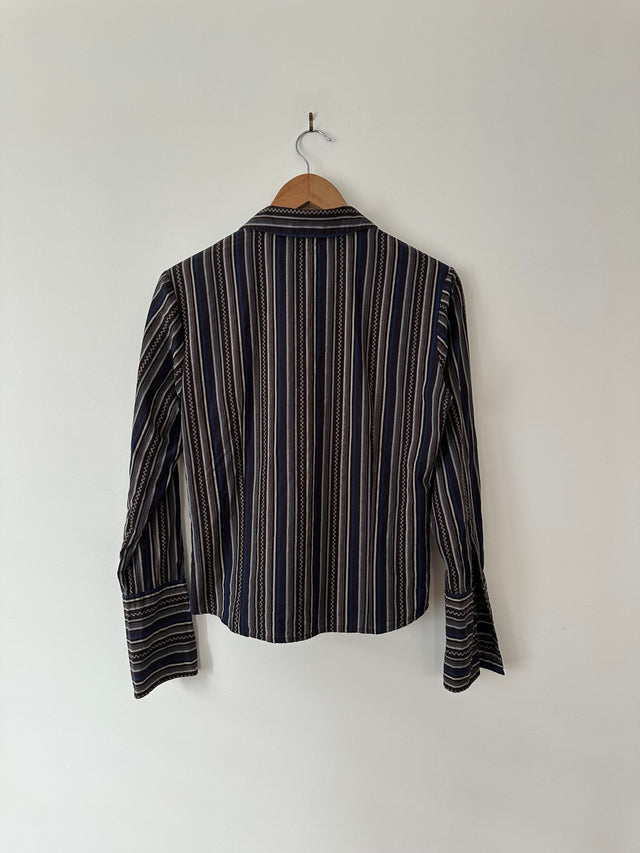 BEN SHERMAN - STRIPE SHIRT - CHOC - L-Shirts-UPTOWN VINTAGE-UPTOWN LOCAL