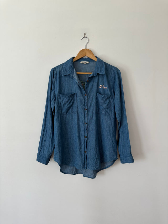 ROLLAS - CHAMBRAY DENIM SHIRT WITH EMBOIDERY - BLUE-Shirts-UPTOWN VINTAGE-UPTOWN LOCAL