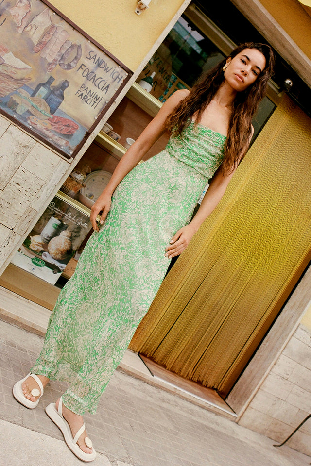 Belvedere Lace Back Bias Maxi Dress - Tree Green / Multi-Dresses-Shona Joy-6-UPTOWN LOCAL