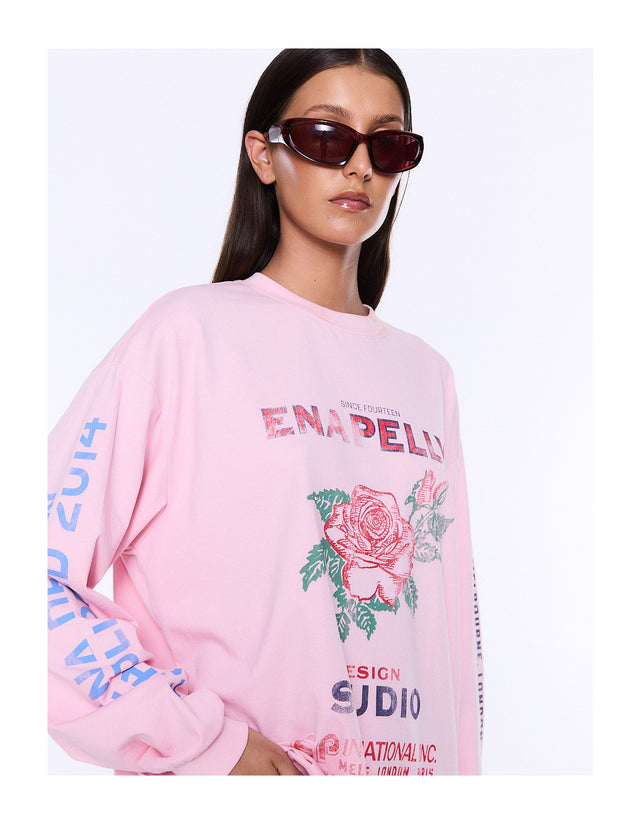 ENA PELLY - Harley Long Sleeve Cuffed Tee - Blush Pink