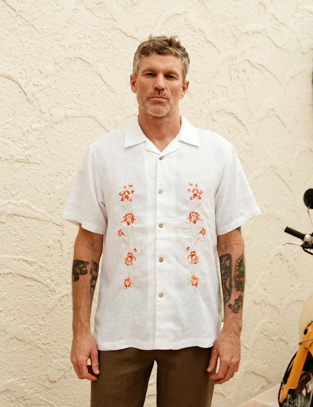 MR SIMPLE - Cuban S/S Shirt - Garden State White Flowers-Shirts-Mr. Simple-S-UPTOWN LOCAL