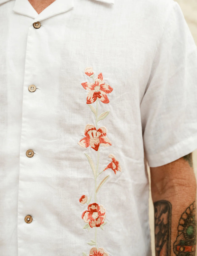 MR SIMPLE - Cuban S/S Shirt - Garden State White Flowers-Shirts-Mr. Simple-S-UPTOWN LOCAL