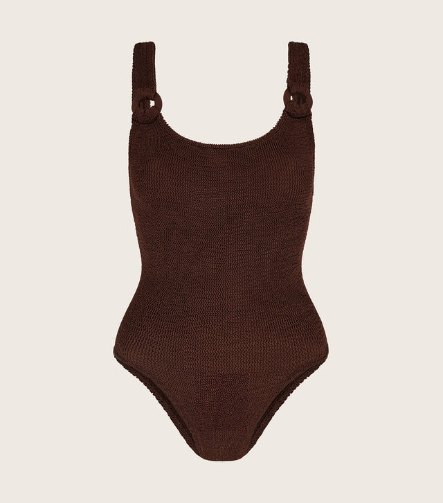 HUNZA G - Domino - Fabric Covered Hoops - Metallic Chocolate-Swimwear-Hunza G-UPTOWN LOCAL