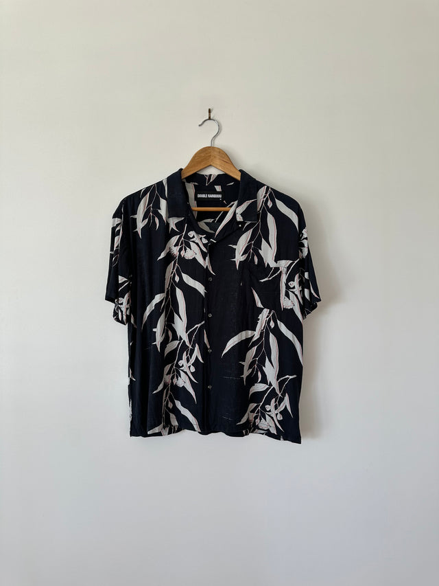 DOUBLE RAINBOUU - LEAF PRINT S/S SHIRT - MIDNIGHT - M-Shirts-UPTOWN VINTAGE-UPTOWN LOCAL
