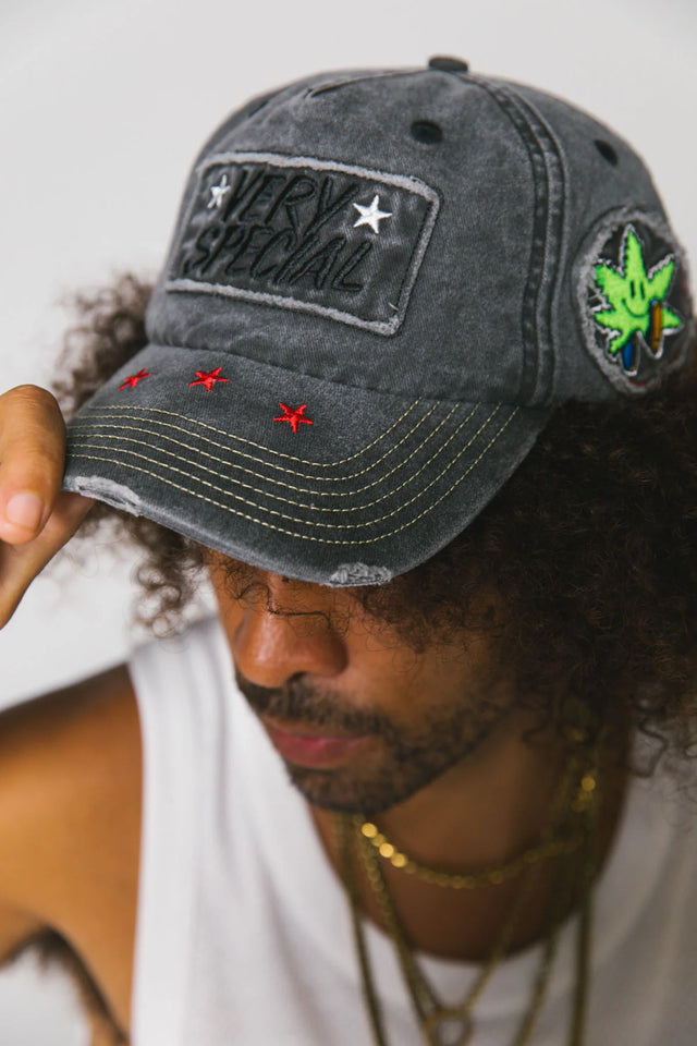 SOMETHING VERY SPECIAL - Charcoal Mr Happy Herb Distressed Dad Cap-Caps-Something Very Special-UPTOWN LOCAL