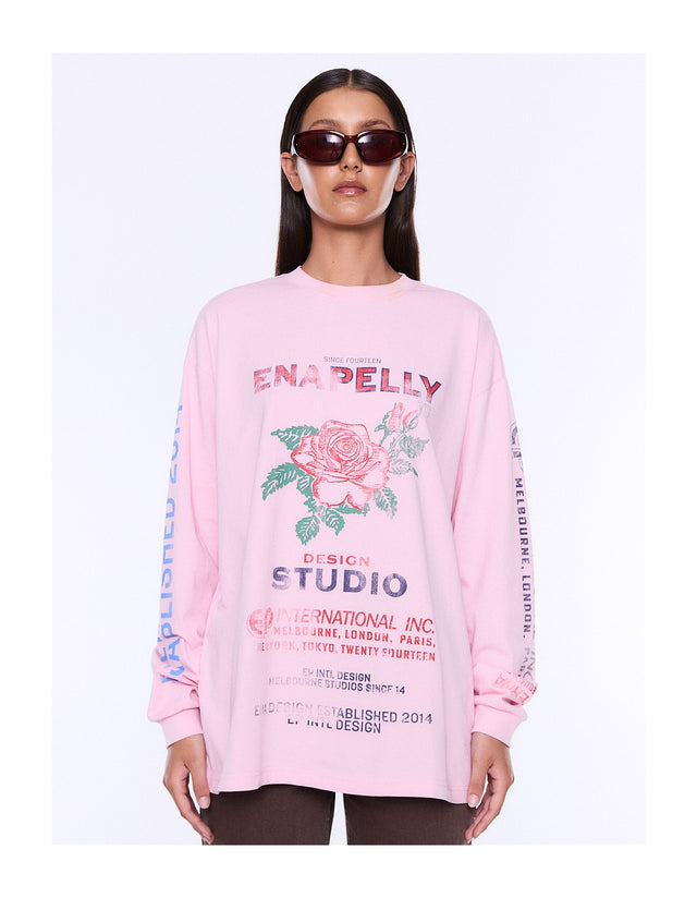 ENA PELLY - Harley Long Sleeve Cuffed Tee - Blush Pink