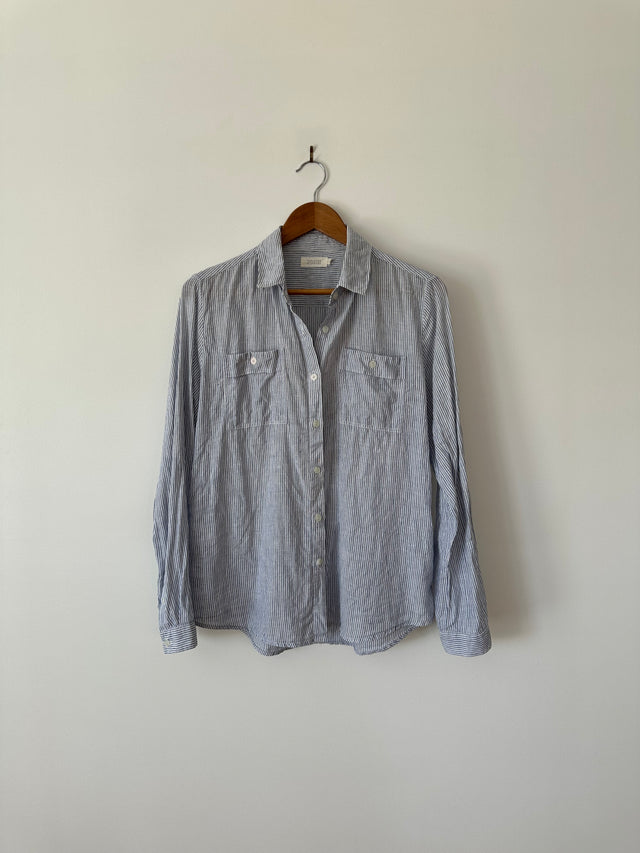 VANISHING ELEPHANT - LINEN STRIPE SHIRT - WHITE / BLUE - 12-Shirts-UPTOWN VINTAGE-UPTOWN LOCAL