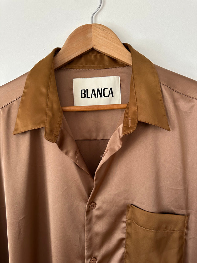 BLANCA - OVERSIZED SHIRT - CHOCOLATE - ONE SIZE-Shirts-UPTOWN VINTAGE-UPTOWN LOCAL