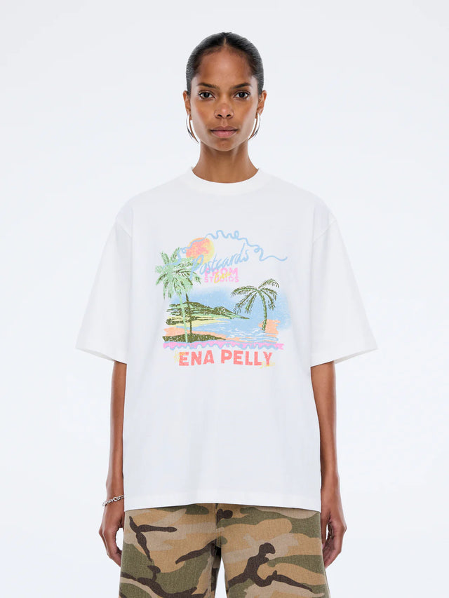 ENA PELLY - Riviera Watercolour Tee - Vintage White-T-Shirts-ENA PELLY-6/XS-UPTOWN LOCAL