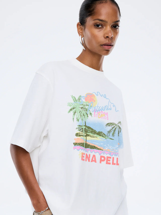 ENA PELLY - Riviera Watercolour Tee - Vintage White-T-Shirts-ENA PELLY-6/XS-UPTOWN LOCAL