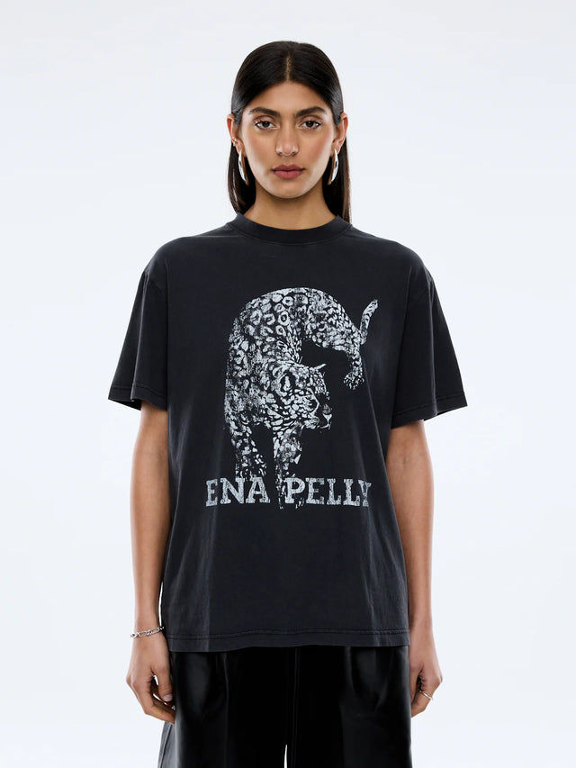 ENA PELLY - Crawling Leopard Tee - Vintage Black