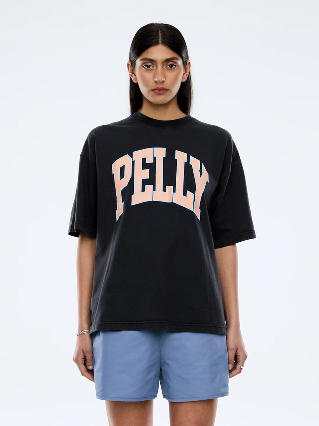 ENA PELLY - Peach Pelly Collegiate Tee - Vintage Black-T-Shirts-ENA PELLY-6/XS-UPTOWN LOCAL
