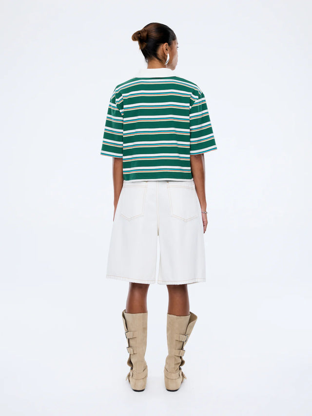 ENA PELLY - Violet Short Sleeve Polo - Sage Stripe-T-Shirts-ENA PELLY-6/XS-UPTOWN LOCAL