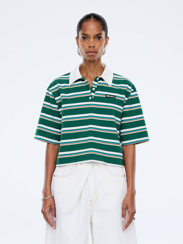 ENA PELLY - Violet Short Sleeve Polo - Sage Stripe-T-Shirts-ENA PELLY-6/XS-UPTOWN LOCAL