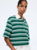 ENA PELLY - Violet Short Sleeve Polo - Sage Stripe-T-Shirts-ENA PELLY-6/XS-UPTOWN LOCAL