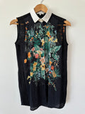 SANDRO - SILK PRINT W-LACE DETAIL S/L SHIRT - BLACK / MULTI - 2 / M-Shirts-UPTOWN VINTAGE-UPTOWN LOCAL