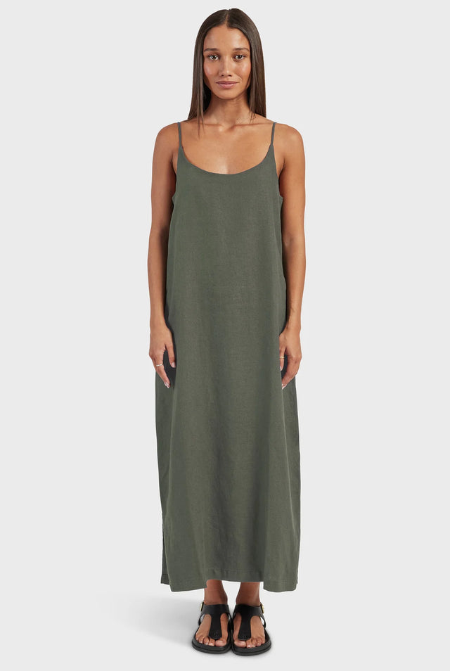 ACADEMY BRAND - Essential Linen Slip Dress - Smoke Pine-Dresses-Academy Brand Womens-XS-UPTOWN LOCAL