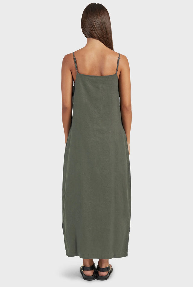 ACADEMY BRAND - Essential Linen Slip Dress - Smoke Pine-Dresses-Academy Brand Womens-XS-UPTOWN LOCAL