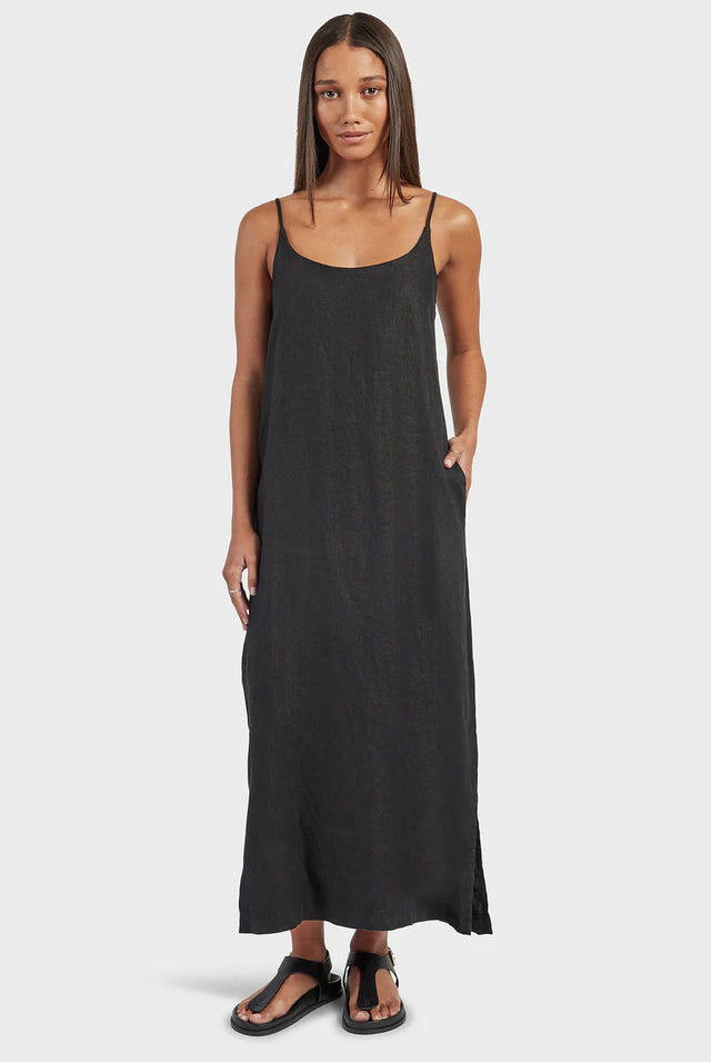 ACADEMY BRAND - Essential Linen Slip Dress - Black-Dresses-Academy Brand Womens-XS-UPTOWN LOCAL