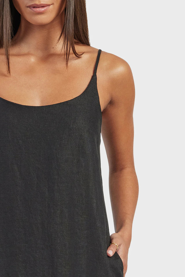 ACADEMY BRAND - Essential Linen Slip Dress - Black-Dresses-Academy Brand Womens-XS-UPTOWN LOCAL