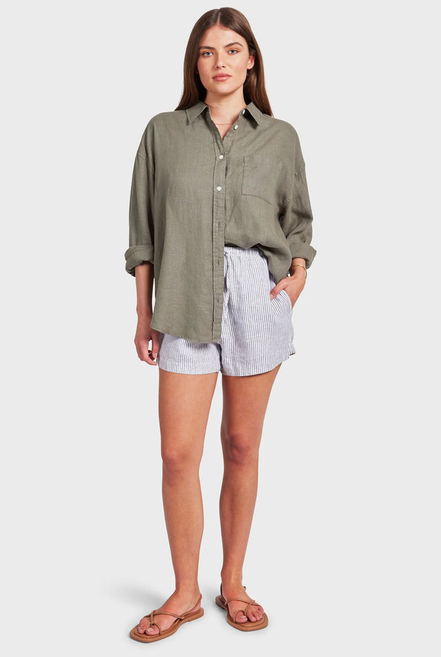 ACADEMY BRAND - Womens Hampton Linen Shirt - Smoke Pine-Shirts-Academy Brand-XS-UPTOWN LOCAL