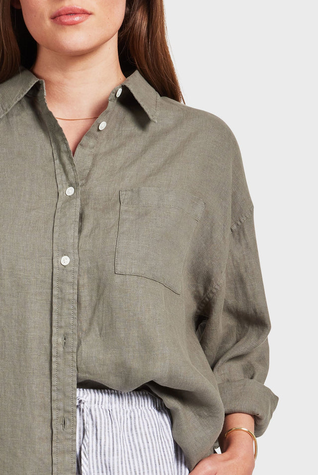 ACADEMY BRAND - Womens Hampton Linen Shirt - Smoke Pine-Shirts-Academy Brand-XS-UPTOWN LOCAL