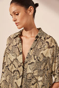 SHONA JOY - Hadiya Side Split SS Shirt - Almond/Multi-Shirts & Tops-Shona Joy-6-UPTOWN LOCAL