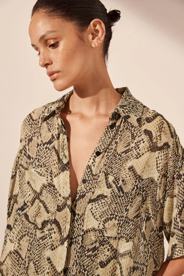 SHONA JOY - Hadiya Side Split SS Shirt - Almond/Multi-Shirts & Tops-Shona Joy-6-UPTOWN LOCAL