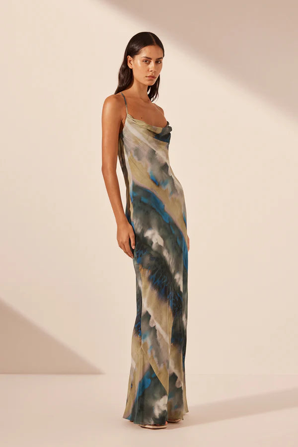 SHONA JOY - Jardin Double Cowl Bias Maxi Dress - Aqua/Multi-Dresses-Shona Joy-6-UPTOWN LOCAL