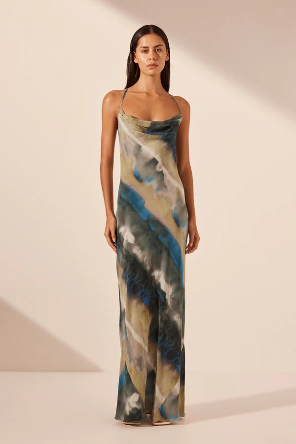 SHONA JOY - Jardin Double Cowl Bias Maxi Dress - Aqua/Multi-Dresses-Shona Joy-6-UPTOWN LOCAL