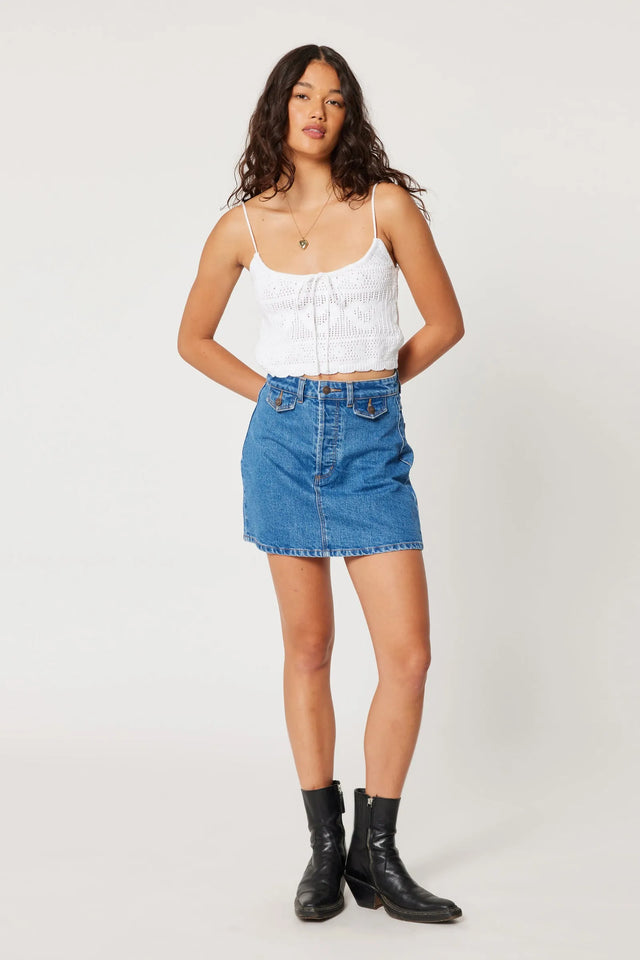 ROLLAS - A-Line Mini Denim Skirt Lia - Mid Blue-Skirts-Rolla's-24-UPTOWN LOCAL