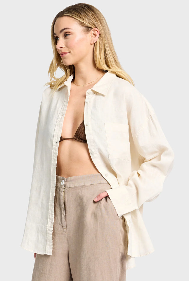 ACADEMY BRAND - Womens Hampton Linen Shirt - Light Almond-Tops-Academy Brand Womens-XS-UPTOWN LOCAL