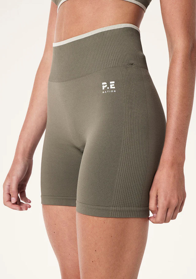 PE NATION - Restore Seamless 5” Bike Short - Khaki-Activewear-PE Nation-S-UPTOWN LOCAL