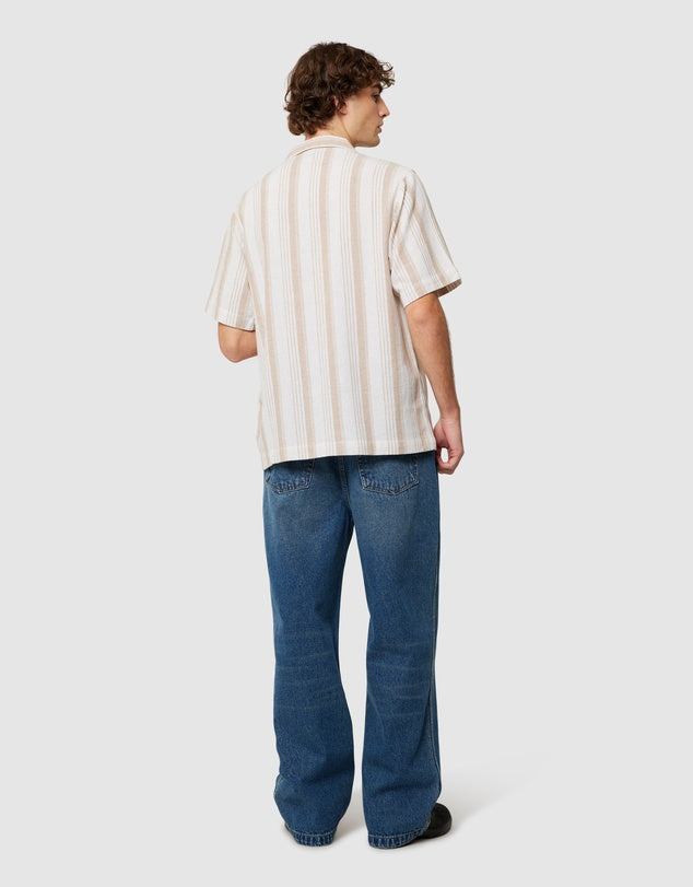 ROLLAS - Bowler Weave Stripe Shirt - Natural-Shirts-Rolla's-S-UPTOWN LOCAL