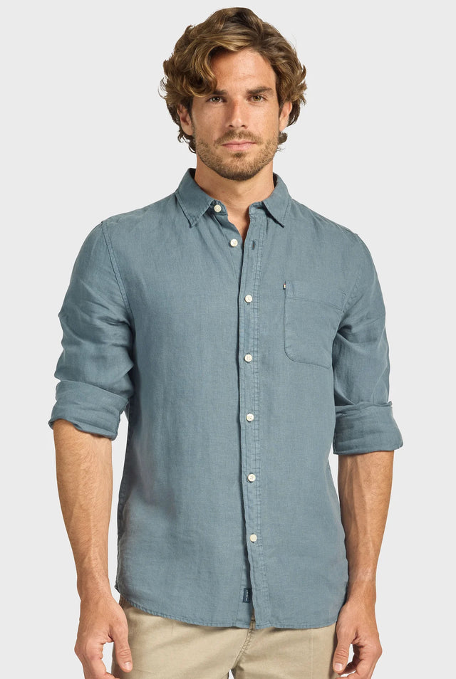 ACADEMY BRAND - Hampton Linen Shirt - Space Blue-Shirts-Academy Brand-S-UPTOWN LOCAL