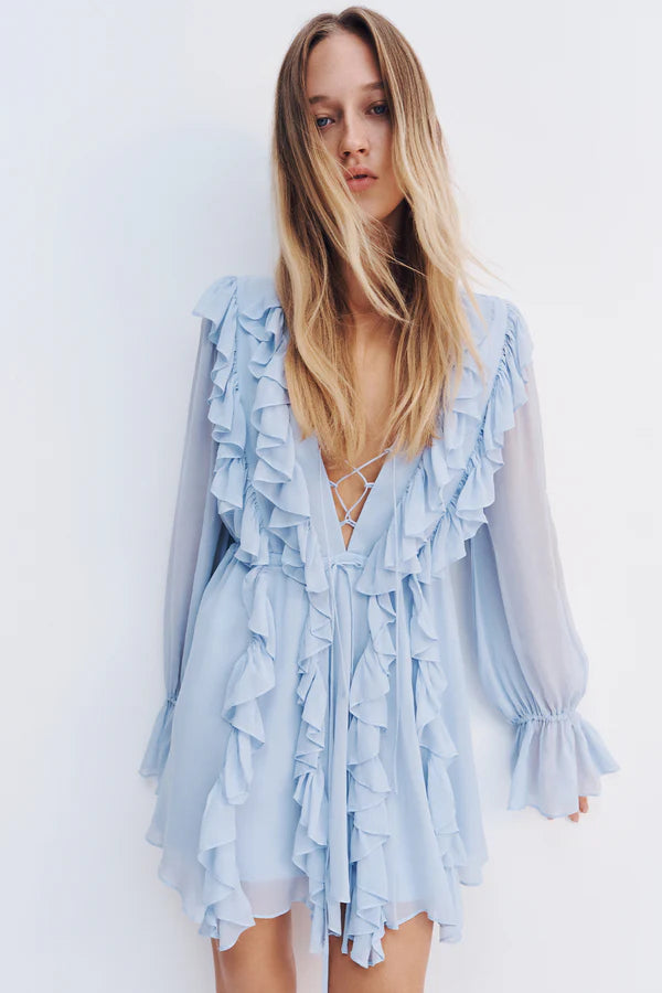 SHONA JOY - Emory Ruffle Mini Dress - Arcadian Blue-Dresses-Shona Joy-6-UPTOWN LOCAL