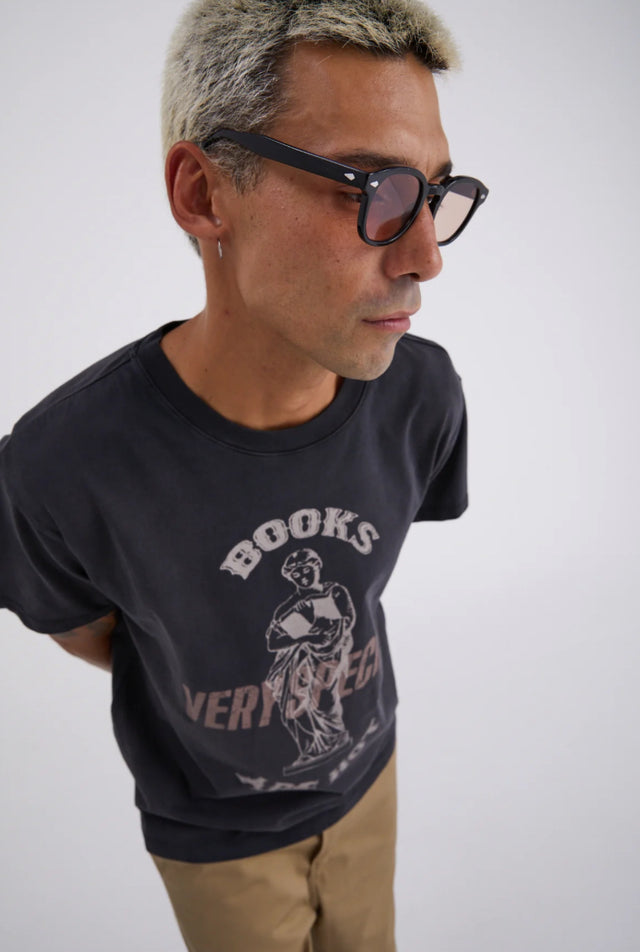 SOMETHING VERY SPECIAL - Books Are Hot Graphic Tee - Washed Black-T-Shirts-Something Very Special-S-UPTOWN LOCAL