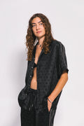 SOMETHING VERY SPECIAL - Jacquard Satin Resort Shirt - Black-Shirts & Tops-Something Very Special-S-UPTOWN LOCAL