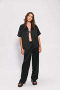 SOMETHING VERY SPECIAL - Jacquard Satin Resort Shirt - Black-Shirts & Tops-Something Very Special-S-UPTOWN LOCAL