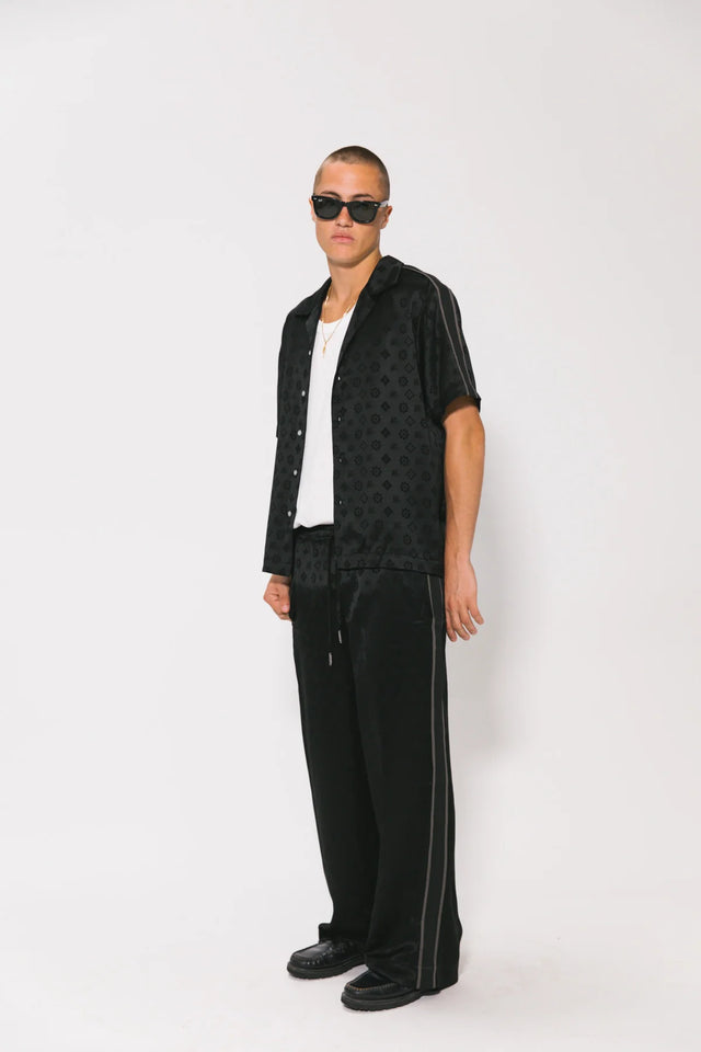 SOMETHING VERY SPECIAL - Jacquard Satin Vacay Pant - Black-Pants-Something Very Special-XS-UPTOWN LOCAL