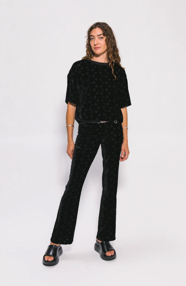 SOMETHING VERY SPECIAL - Velour Boxy Motif Tee - Black-Shirts-Something Very Special-XS-UPTOWN LOCAL