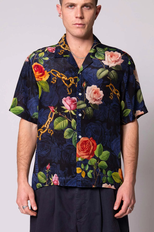 SOMETHING VERY SPECIAL - Chains And Roses Resort Shirt - Black-Shirts-Something Very Special-S-UPTOWN LOCAL