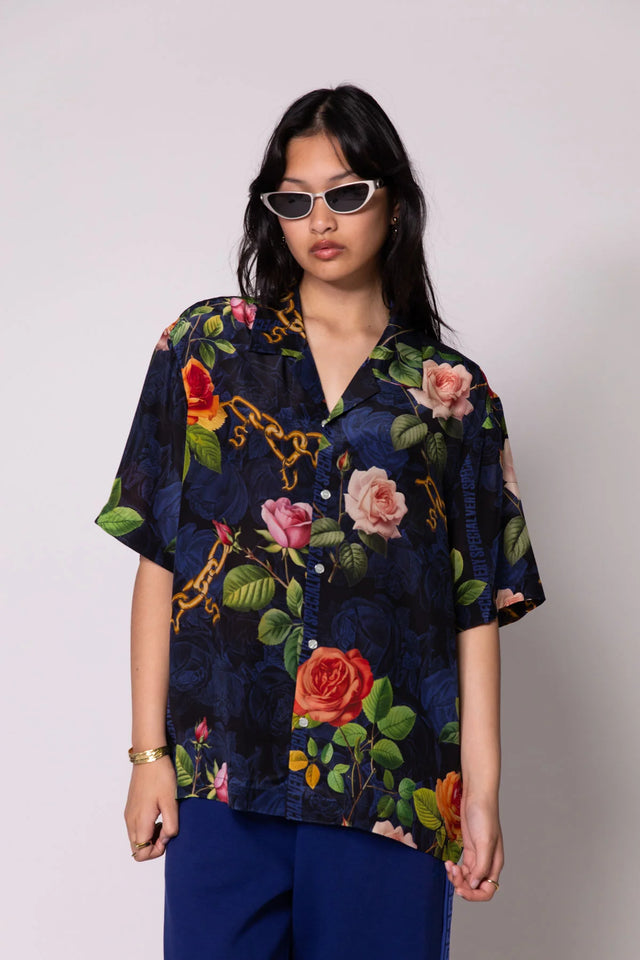 SOMETHING VERY SPECIAL - Chains And Roses Resort Shirt - Black-Shirts-Something Very Special-S-UPTOWN LOCAL
