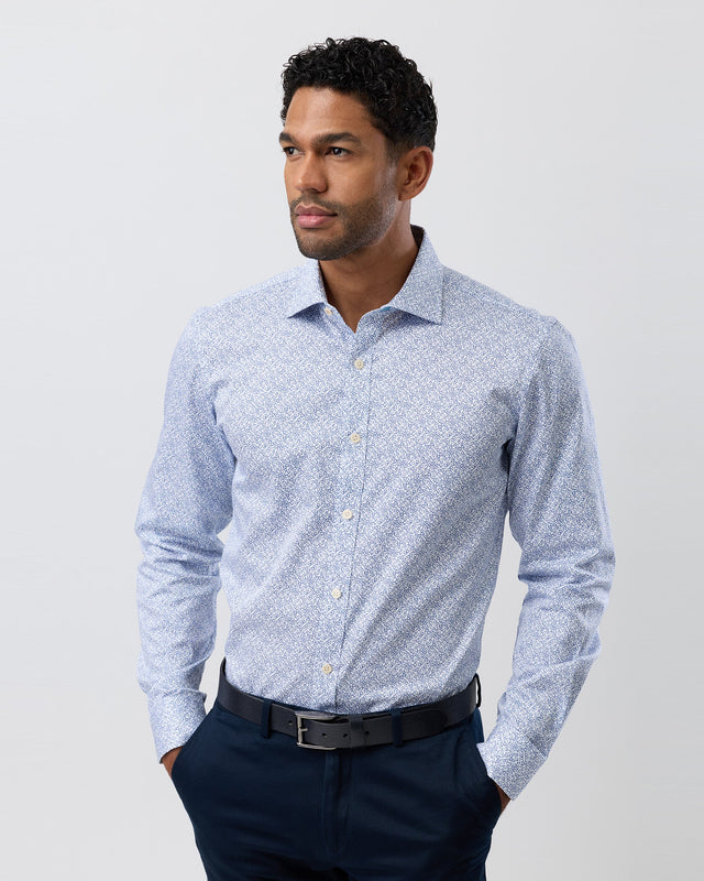 BROOKSFIELD - Luxe Print Slim Fit Shirt - Blue / White-Shirts-Brooksfield-39-UPTOWN LOCAL
