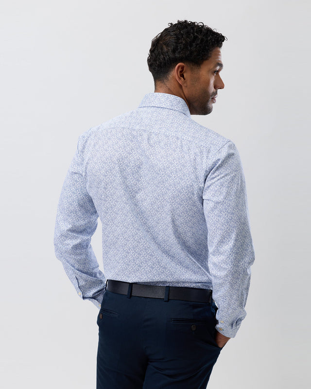 BROOKSFIELD - Luxe Print Slim Fit Shirt - Blue / White-Shirts-Brooksfield-39-UPTOWN LOCAL