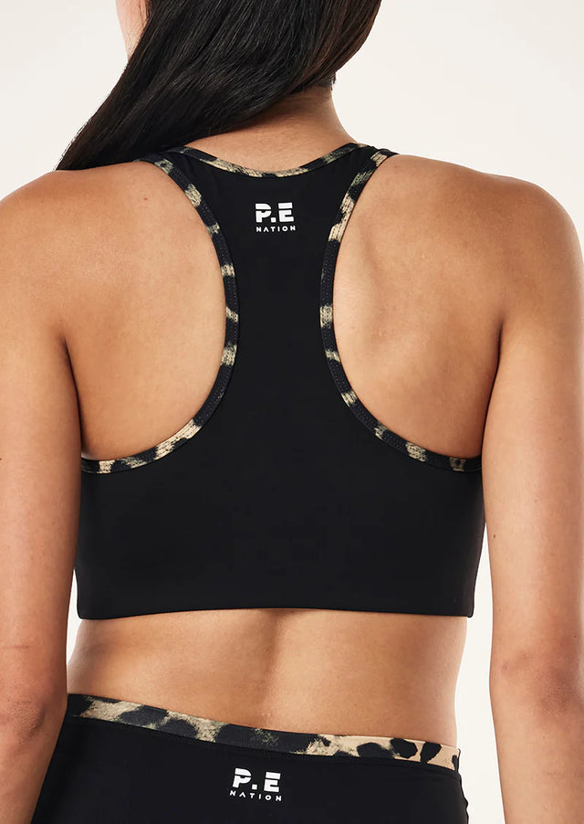 PE NATION - Stellar Sports Bra - Black / Leopard-Sports Bra-PE Nation-S-UPTOWN LOCAL